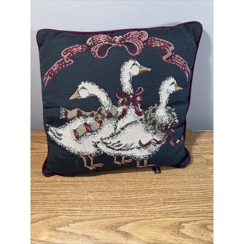 Vintage Holiday Throw Pillow Three Geese